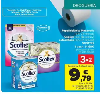Carrefour Papel higiénico megarrollo original o acolchado scottex oferta