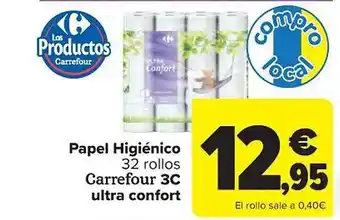 Carrefour Papel higiénico 32 rollos carrefour 3c ultra confort oferta