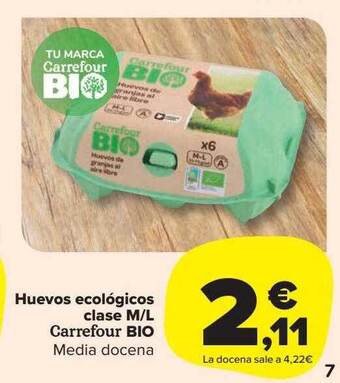 Carrefour Market Huevos ecológicos clase m l carrefour bio media docena oferta