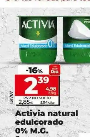 Dia Activia natural edulcorado 0% m.g. oferta