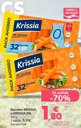 Carrefour Barretes KRISSIA o KRISSIA 0% 480g oferta
