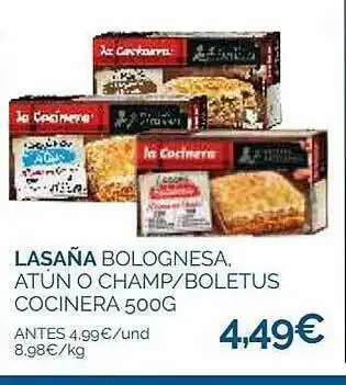 Supermercados La Despensa Lasaña bolognesa, atún o champ-boletus cocinera oferta