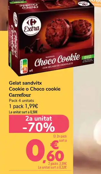 Carrefour Gelat sandvitx Cookie o Choco cookie Carrefour oferta