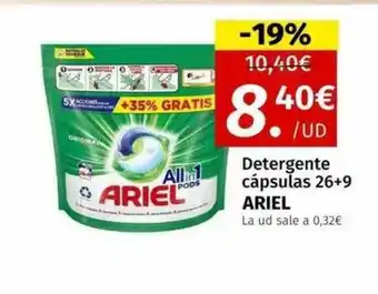 Maskom Supermercados Detergente cápsulas 26+9 ariel oferta