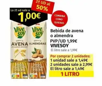Maskom Supermercados Bebida de avena o almendra vivesoy oferta