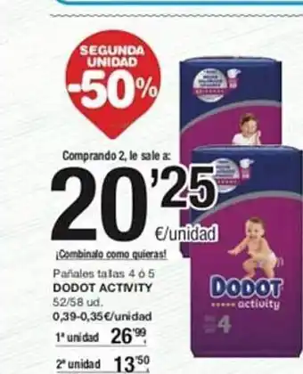 SPAR Segunda unidad -50% pañales tallas 4 o 5 dodot activity oferta