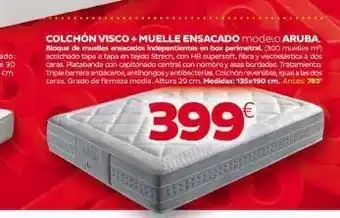 Tifón Hipermueble ***** colchón visco+muelle ensacado modelo aruba. bloque de muelles ensacados indepentientes en box perimetral (300 muelles oferta