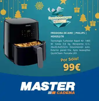 Master Cadena Philips 180 yademás! financia tus compras 12 meses freidora de aire | philips | hd9252/70 tecnología turbostar rapid air oferta
