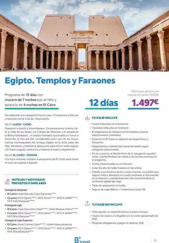 B The travel Brand Egipto. templos y faraones programa de 12 días con crucero de 7 noches por el nilo y estancia de 4 noches en el cairo dia oferta