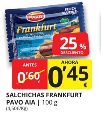Supermercados MAS Salchichas frankfurt pavo AIA oferta