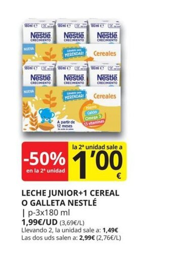 Supermercados MAS Leche junior +1 cereal o galleta nestlé oferta