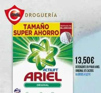 Claudio Detergente en polvo ariel original 65 cacitos oferta