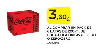 Supermercados MAS Al comprar un pack de 6 latas de 200 ml de coca-cola original, zero o zero-zero oferta