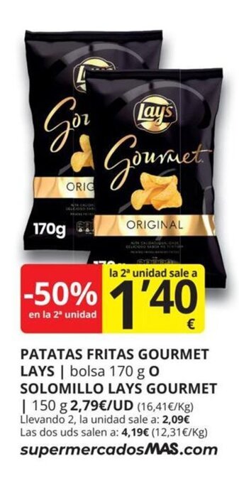 Supermercados MAS Patatas fritas gourmet lays oferta