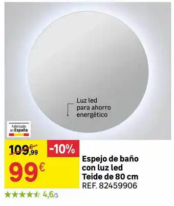 Leroy Merlin Espejo de baño con luz led teide de 80 cm oferta