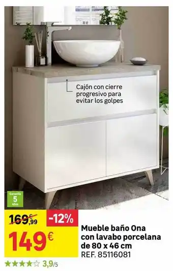 Leroy Merlin Mueble baño ona con lavabo porcelana de 80 x 46 cm oferta
