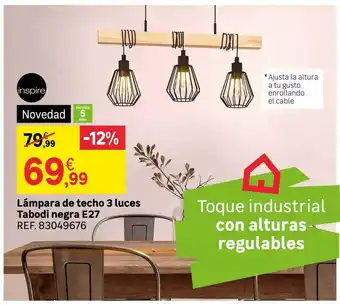 Leroy Merlin Lámpara de techo 3 luces tabodi negra e27 oferta