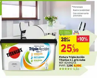 Leroy Merlin Pintura triple acción titanlux 4 l gris nube oferta