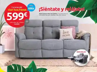 Tuco Sofá 3 plazas relax con palanca hamer oferta