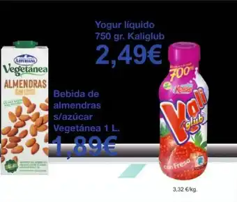 Spar La Palma Yogur líquido kaliglub bebida de almendras s azúcar vegetánea oferta