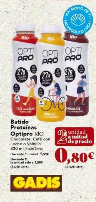 Gadis Batiado proteínas optipro rio chocolate, café com leche o vainilla oferta