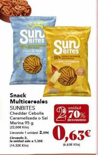 Gadis Snack multicereales sunbites cheddar cebolla caramelizada o sal marina oferta