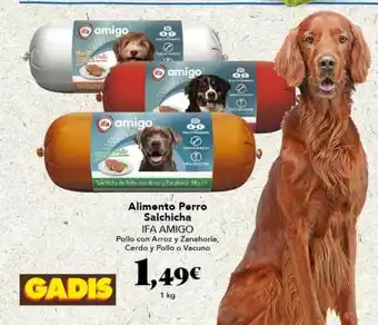 Gadis Alimento perro salchichcas ifa amigo polo con arroz y zanahoria, cerdo y pollo o vacuno oferta