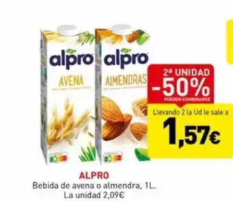 Hiperber 2a unidad -50% alpro bebida de avena o almendra oferta