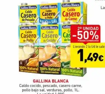 Hiperber 2a unidad -50% gallina blanca caldo cocido, pescdo, casero carne, pollo bajo sal, verduras, pollo oferta