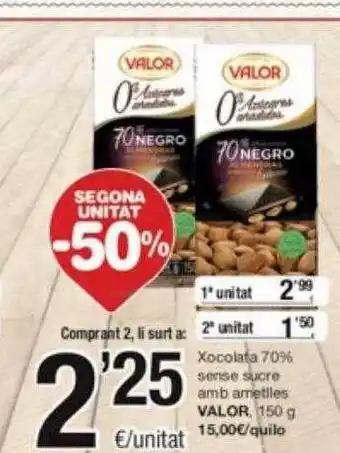 SPAR Fragadis Segona unitat -50% xocolata 70% sense sucre amb ametlles valor oferta