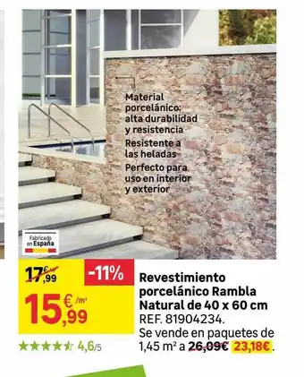 Leroy Merlin Revestimiento porcelánico rambla natural de 40 x 60 cm oferta