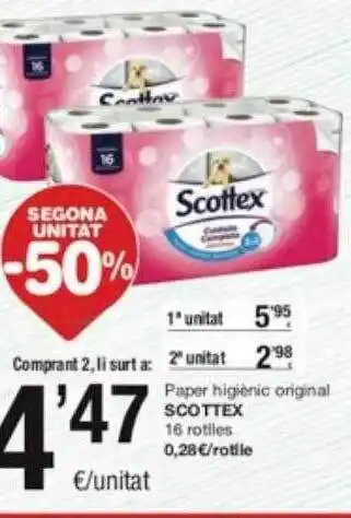 SPAR Fragadis Segona unitat -50% paper higiènic original scottex oferta