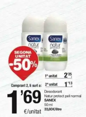 SPAR Fragadis Segona unitat -50% desodorant natur protect pell normal sanex oferta