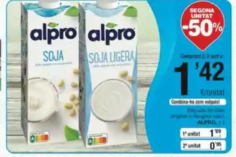 SPAR Fragadis Segona unitat -50% beguda de soja original o ileugera calci alpro oferta