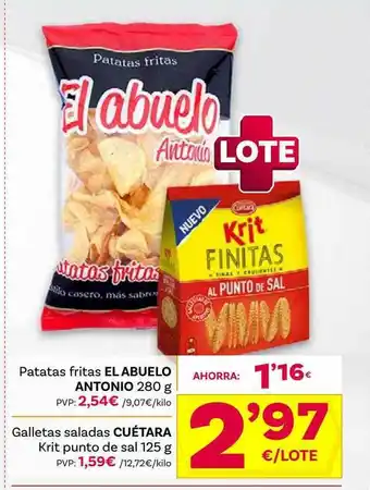 Supermercados Dani Patatas fritas el abuelo antonio galletas saladas cuétara krit punto de sal oferta