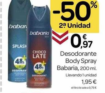 Supermercados El Jamón -50% 2a unidad desodorante body spray babaria oferta