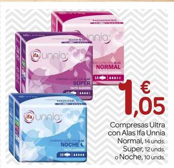 Supermercados El Jamón Compresas ultra con alas ifa unnia normal, super o noche oferta