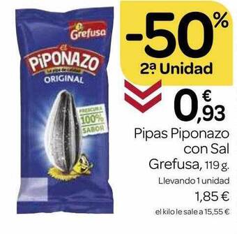 Supermercados El Jamón -50% 2a unidad pipas piponazo con sal grefusa oferta