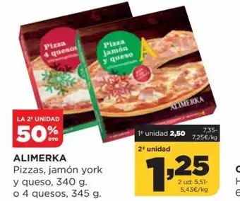 Alimerka Alimerka Pizza Jamon York Y Queso 340 g o 4 Queso 345 g oferta
