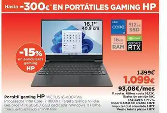 El Corte Inglés Portátil gaming hp victus 15-d0076ns oferta