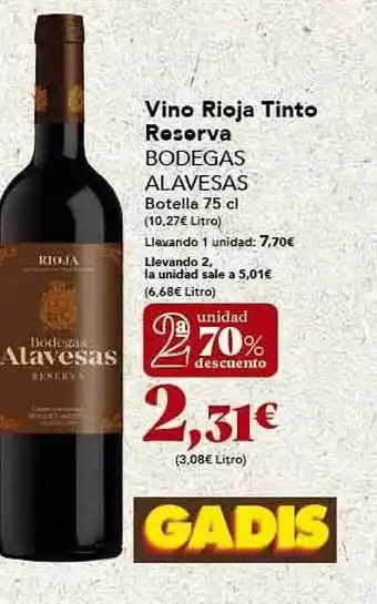 Gadis Vino rioja tinto reserva bodegas alavesas oferta