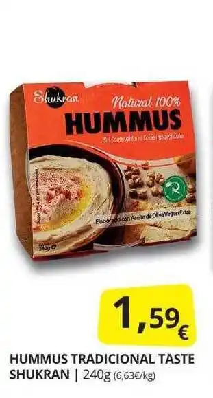 Supermercados MAS Hummus tradicional taste shukran oferta