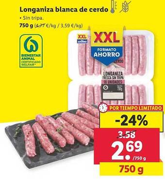 Lidl Longaniza blanca de cerdo oferta