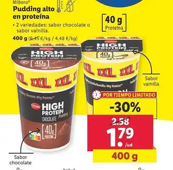 Lidl Milbona pudding alto en proteina oferta