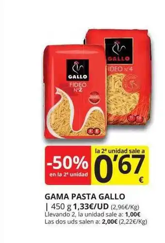 Supermercados MAS -50% en la 2a unidad gama pasta gallo oferta