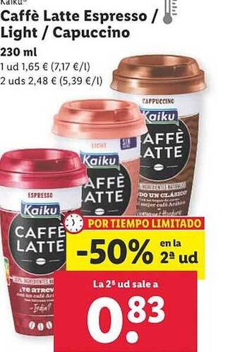 Lidl Kaiku caffè latte espresso light capuccino oferta