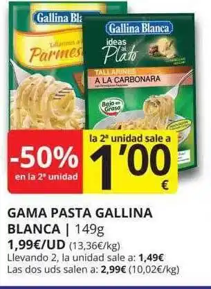 Supermercados MAS -50% en la 2a unidad gama pasta gallina blanca oferta
