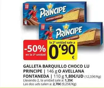 Supermercados MAS -50% en la 2a unidad galleta barquillo choco lu principe o avellana fontaneda oferta