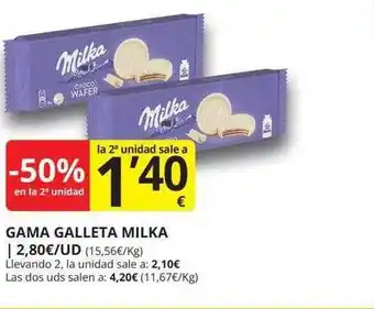 Supermercados MAS -50% en la 2a unidad gama galleta milka oferta