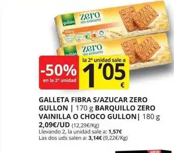 Supermercados MAS -50% en la 2a unidad galleta fibra s azucar zero gullon barquillo zero vainilla o choco gullon oferta
